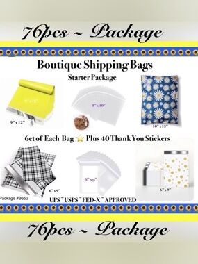 76pcs Shipping Bags⭐️Starter kit 24ct Polys/ 12ct Clear Bags & 40ct Stickers 🌻🆕🌻